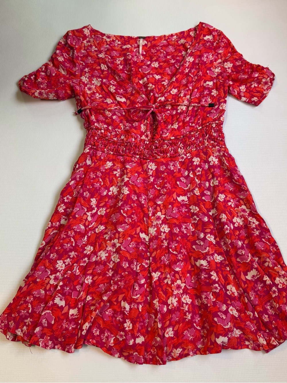 Free People Red Floral Tie-Front Mini Dress